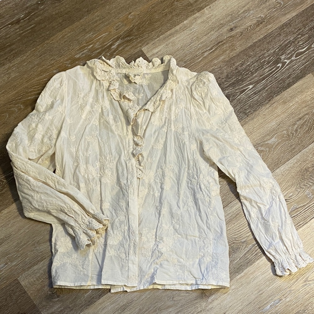 Easy Clothes Cream Blouse with Ruffle Details